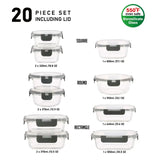 20 ps set of Glass Food Storage Containers with Airtight Leakproof Lids