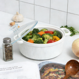 8.75" Ceramic Casserole Dish with Glass Lid – White, 2.3 QT