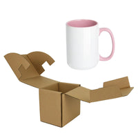 Sublimation Mugs 15oz Two Tone With Pink Inside And Handle, Sublimation Coffee Mugs With Brown Mail Order Box ,Case of 18 Pieces--Free Shipping !