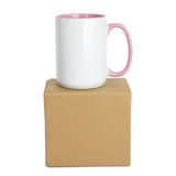 Sublimation Mugs 15oz Two Tone With Pink Inside And Handle, Sublimation Coffee Mugs With Brown Mail Order Box ,Case of 18 Pieces--Free Shipping !