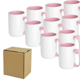 Sublimation Mugs 15oz Two Tone With Pink Inside And Handle, Sublimation Coffee Mugs With Brown Mail Order Box ,Case of 18 Pieces--Free Shipping !