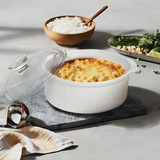8.75" Ceramic Casserole Dish with Glass Lid – White, 2.3 QT