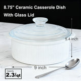8.75" Ceramic Casserole Dish with Glass Lid – White, 2.3 QT