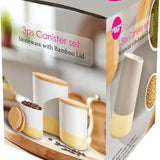3-Piece Canister Set with Bamboo Lids – White (2-Tone)