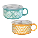 Set of 2 Pcs 22 oz Soup Mug with Lid - Orange & Viridian