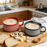 Set of 2 Pcs 22 oz Soup Mug with Lid – Red & Navy