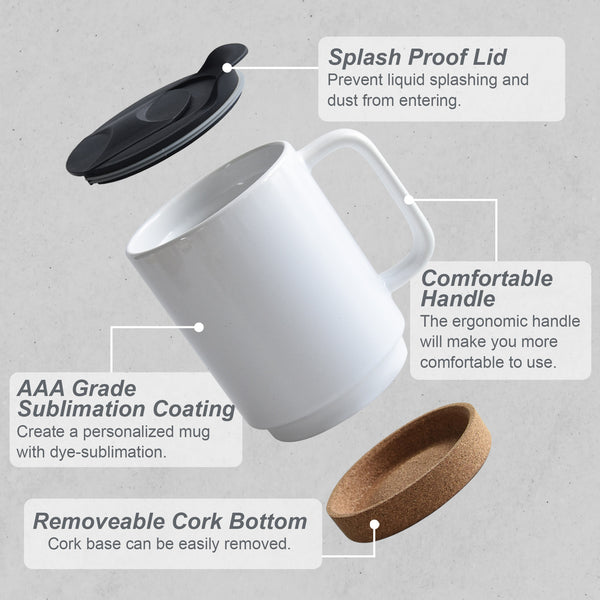 14 OZ Sublimation Mugs with Removeable Cork Bottom and Splash Proof Li –  Artonusa