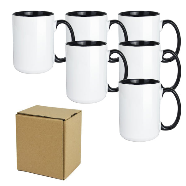 15 OZ Sublimation Coated Blank Mug With Black Inside And Handle,With Brown Mail Order Box,Case of 18 Pieces-Free Shipping!