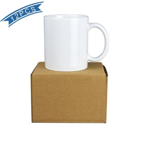 11 OZ Sublimation Coated Blank Mugs With Mail Order Cardborad Box,Case of 12 Pieces-Free Shipping!