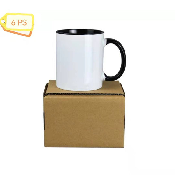 11 OZ Sublimation Coated Blank Mug With Black Inside And Handle,With Brown Mail Order Box,Case of 6 Pieces-Free Shipping!