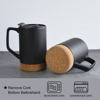 17 OZ Large Coffee Mug with Removeable Cork Bottom and Splash Proof Lid, Large Handle Coffee Mugs for Men and Women, Great for Coffee, Tea, Hot Chocolate(Matte Black)