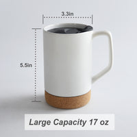 17 OZ Large Coffee Mug with Removeable Cork Bottom and Splash Proof Lid, Large Handle Coffee Mugs for Men and Women, Great for Coffee, Tea, Hot Chocolate(Matte White)