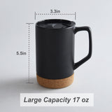 17 OZ Large Coffee Mug with Removeable Cork Bottom and Splash Proof Lid, Large Handle Coffee Mugs for Men and Women, Great for Coffee, Tea, Hot Chocolate(Matte Black)
