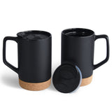 17 OZ Large Coffee Mug with Removeable Cork Bottom and Splash Proof Lid, Large Handle Coffee Mugs for Men and Women, Great for Coffee, Tea, Hot Chocolate(Matte Black)
