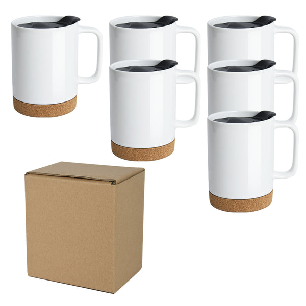 14 OZ Sublimation Mugs with Removeable Cork Bottom and Splash Proof Lid, Sublimation Coffee Mugs with Brown Mail Order Box ,Case of 6 Pieces--Free Shipping!