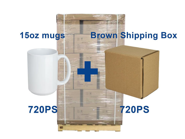 15 OZ Sublimation Coated Blank Mugs + shipping Cardborad Box,Pallet  of 720 Ps Mugs + 720 Boxes