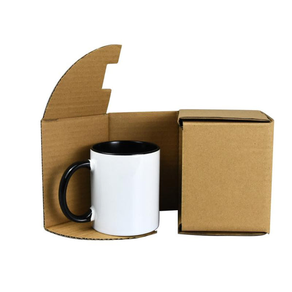 Box of 4 11 Oz. Ceramic Sublimation Mugs BLACK Inner/ BLACK Handle  Cardboard Box With Foam Supports 