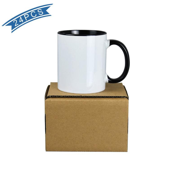11 OZ Sublimation Coated Blank Mug With Black Inside And Handle,With Brown Mail Order Box,Case of 24 Pieces--FREE SHIPPING