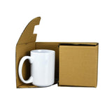 15 OZ Sublimation Coated Blank Mug with Brown Mail Order Box, Case of 18 Pieces--Free Shipping!