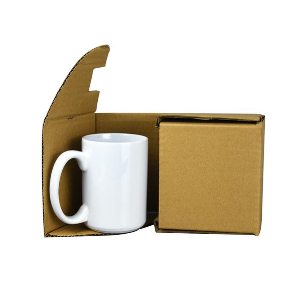 ARTONUSA 15 oz Sublimation Coated Blank Mugs with Brown Mail Order Box, Case of 18 Pieces