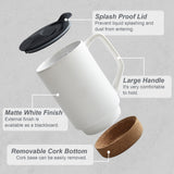 17 OZ Large Coffee Mug with Removeable Cork Bottom and Splash Proof Lid, Large Handle Coffee Mugs for Men and Women, Great for Coffee, Tea, Hot Chocolate(Matte White)