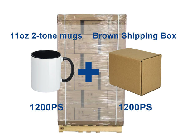 11 OZ Sublimation Coated  Blank Mugs 2-Tone + shipping Cardborad Box,Pallet  of 1,200 Ps Mugs + 1,200 Boxes
